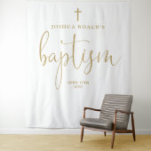 Elegante gouden script doopfoto-achtergrond wandkleed (In situ)