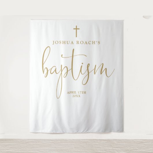 Elegante gouden script doopfoto-achtergrond wandkleed (Voorkant)
