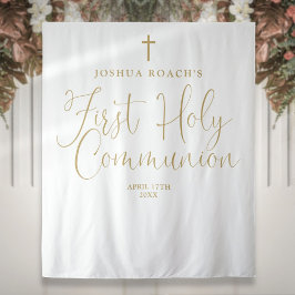 Elegante gouden script Eerste Heilige Communie Ach Wandkleed