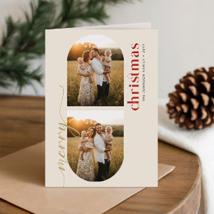 Elegante Gouden Script Familie Foto Prettig Kerstf Feestdagen Kaart