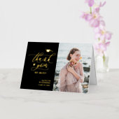 Elegante gouden script foto afstudeer bedankje folie wenskaart (Orchidee)