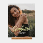 Elegante Gouden Script Foto Afstudeercadeau Acryl Bord (Voorkant)