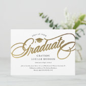 Elegante Gouden Script Foto Afstuderen Kaart (Staand voorkant)