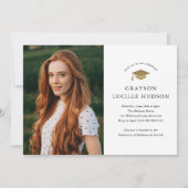 Elegante Gouden Script Foto Afstuderen Kaart (Achterkant)