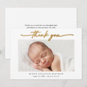 Elegante Gouden Script Foto Baby Bedankkaart (Voorkant / Achterkant)