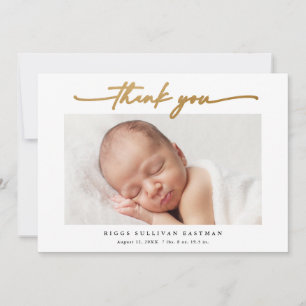 Elegante Gouden Script Foto Baby Bedankkaart