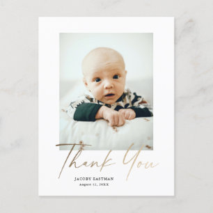 Elegante Gouden Script Foto Baby Bedankt Briefkaart