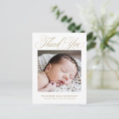 Elegante Gouden Script Foto Baby Bedankt  Briefkaart (Staand voorkant)