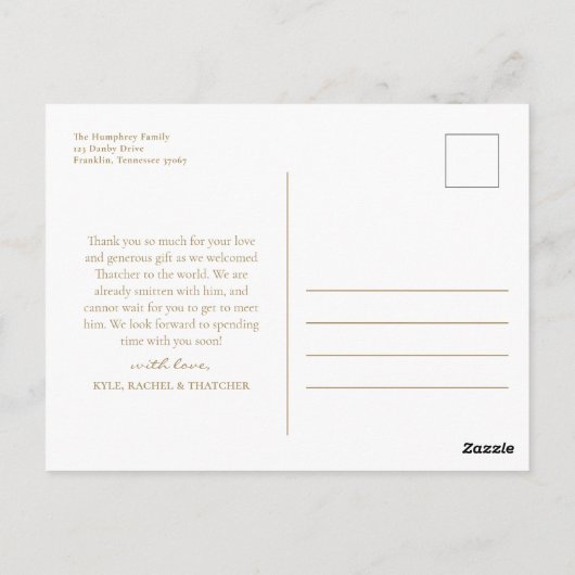 Elegante Gouden Script Foto Baby Bedankt  Briefkaart (Achterkant)