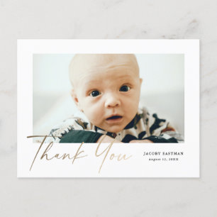 Elegante Gouden Script Foto Baby Bedankt Briefkaart