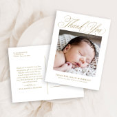 Elegante Gouden Script Foto Baby Bedankt  Briefkaart