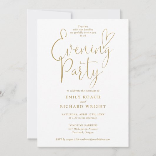 Elegante gouden script foto bruiloft avond partij kaart (Voorkant)