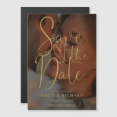 Elegante gouden script foto bruiloft opslaan van d magnetische uitnodiging (Voorkant / Achterkant)