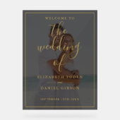 Elegante Gouden Script Foto Bruiloft Verwelkoming Acryl Bord (Voorkant)