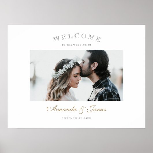 Elegante Gouden Script Foto Bruiloft Welkom Poster (Voorkant)