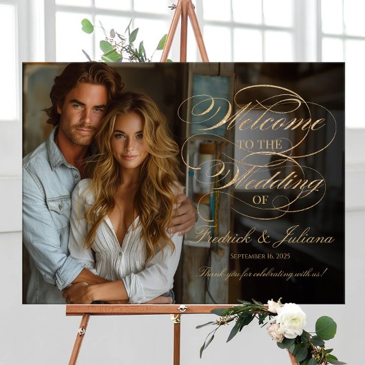 Elegante gouden script foto bruiloft welkom poster