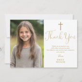 Elegante gouden script foto Eerste Heilige Communi Bedankkaart (Voorkant)