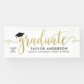 Elegante Gouden Script Geslaagd Wit Spandoek (Horizontaal)