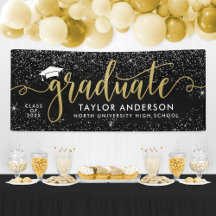 Elegante Gouden Script Geslaagd Zwart