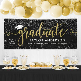 Elegante Gouden Script Geslaagd Zwart Spandoek