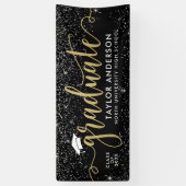Elegante Gouden Script Geslaagd Zwart Spandoek (Verticaal)