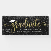 Elegante Gouden Script Geslaagd Zwart Spandoek (Horizontaal)