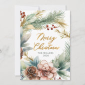 Elegante gouden script Greenery Krans Kerstmis Feestdagenkaart (Voorkant)