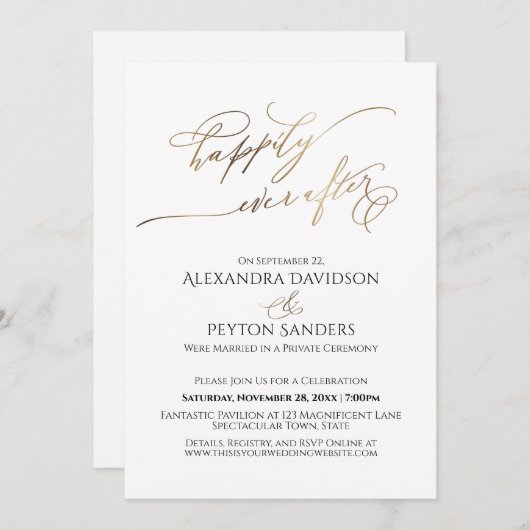 Elegante Gouden Script Happily Ever After Ontvangs Kaart (Voorkant / Achterkant)