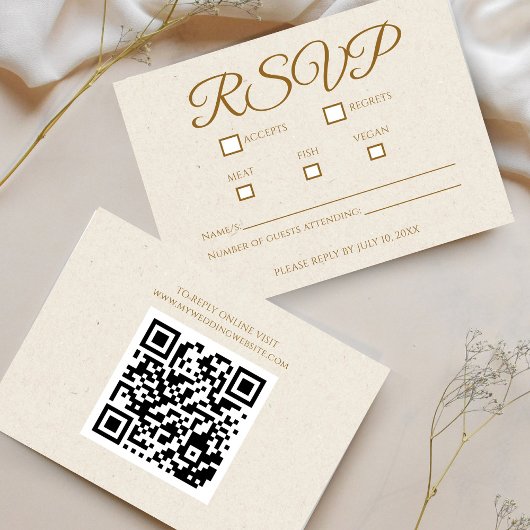 Elegante gouden script huwelijks-RSVP kaart