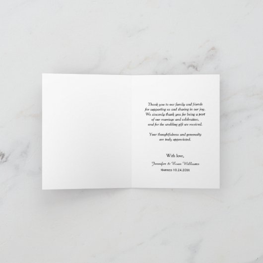 Elegante gouden script huwelijksfoto bedankkaart (Binnen)