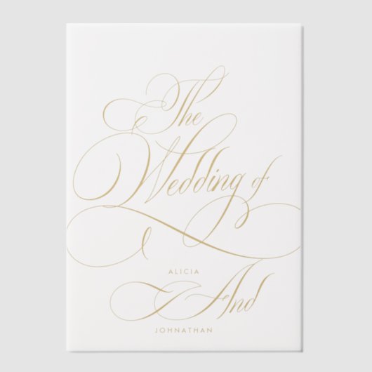 Elegante gouden script kalligrafie bruiloft overla vellum uitnodigingen (Voorkant)