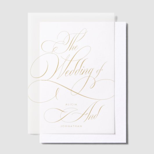 Elegante gouden script kalligrafie bruiloft overla vellum uitnodigingen (Offset)