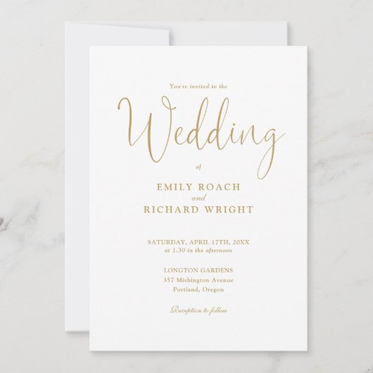 Elegante gouden script kalligrafie foto bruiloft kaart (Voorkant)