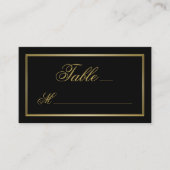 Elegante gouden script kalligrafie op zwarte bruil plaatskaartje (Voorkant)