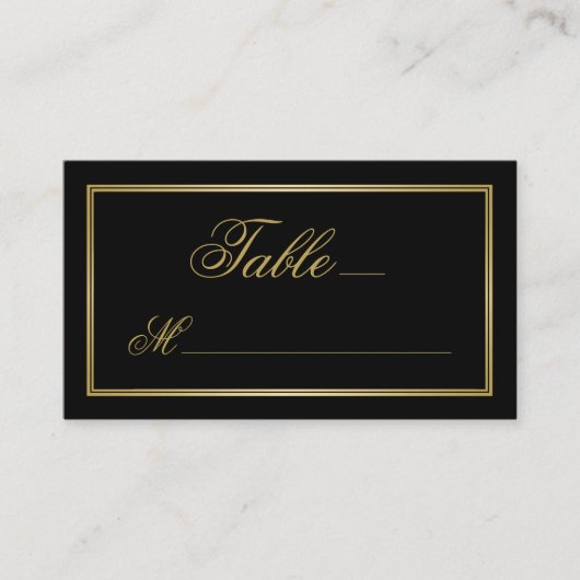 Elegante gouden script kalligrafie op zwarte bruil plaatskaartje (Voorkant)