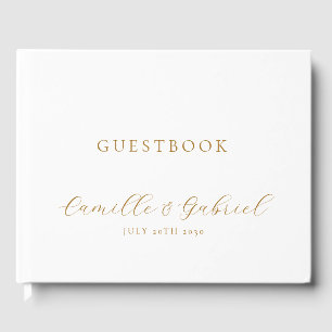 Elegante gouden script kalligrafie witte bruiloft gastenboek