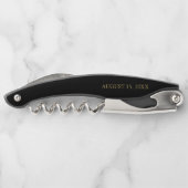 Elegante gouden script kalligrafie zwart bruiloft kurkentrekker (Achterkant)