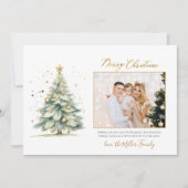 Elegante Gouden Script Kerstboom Eén Foto Feestdagenkaart (Voorkant)