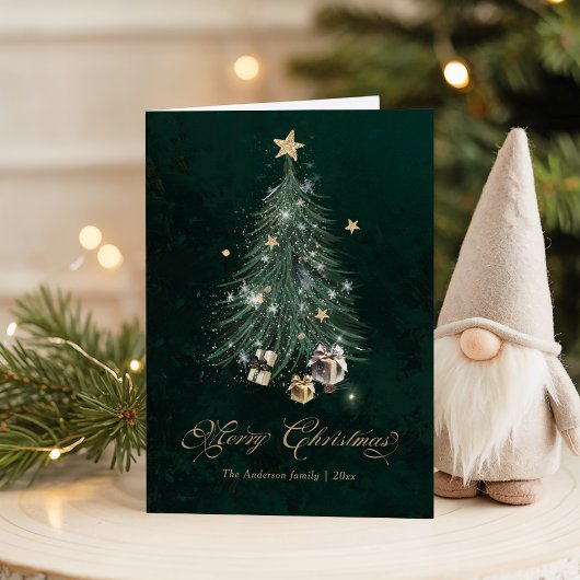 Elegante gouden script kerstboom feestdagen kaart