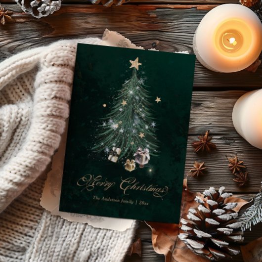 Elegante gouden script kerstboom feestdagen kaart