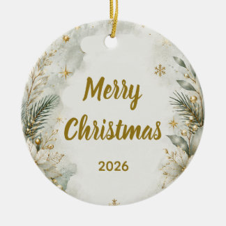 Elegante Gouden Script Kerstboomversiering Keramisch Ornament