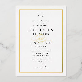 Elegante Gouden Script Klassieke Witte Bruiloft Folie Uitnodiging