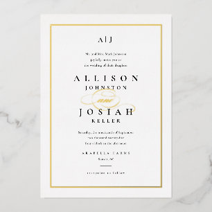 Elegante Gouden Script Klassieke Witte Bruiloft Folie Uitnodiging