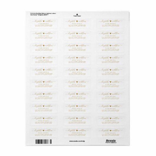 Elegante Gouden Script Koppel Retouradres Label (Full Sheet)