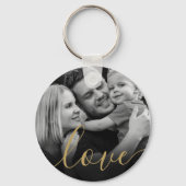 Elegante Gouden Script Love Zwart en Wit Foto Sleutelhanger (Voorkant)