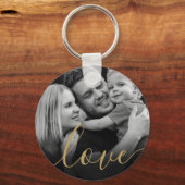 Elegante Gouden Script Love Zwart en Wit Foto Sleutelhanger (Voorkant)