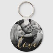 Elegante Gouden Script Love Zwart en Wit Foto Sleutelhanger (Achterkant)