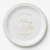 Elegante Gouden Script “Merry & Bright” Kerstmis Papieren Bordje (Voorkant)