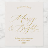 Elegante Gouden Script “Merry & Bright” Kerstmis Wijn Etiket (Enkel label)