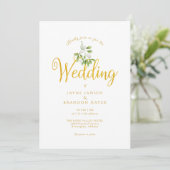 Elegante Gouden Script Mistletoe Foto Winter Huwel Kaart (Staand voorkant)